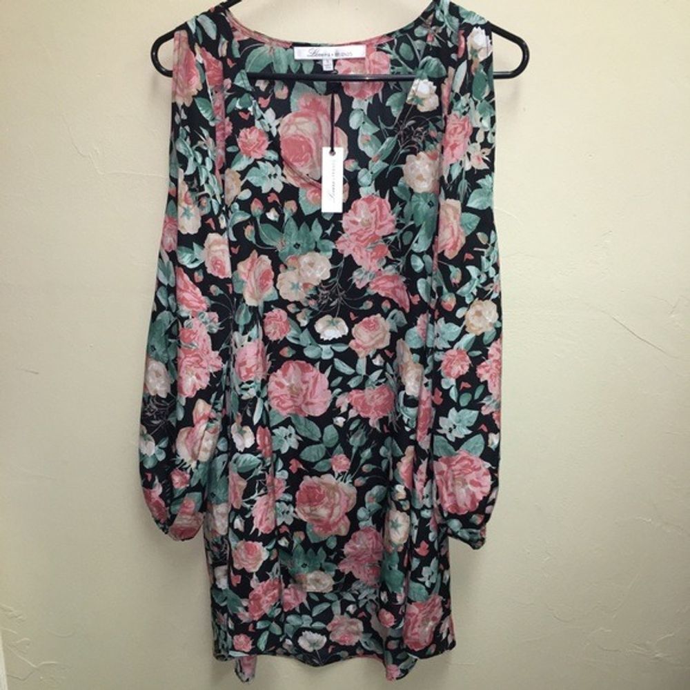 Lovers‎ + Friends Black Pink Floral Cold Shoulder Mini Dress NWT